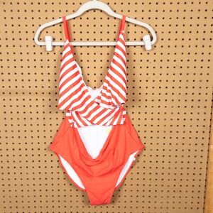 Summersalt‎ Seabreeze Cutout One Piece Swimsuit Red White Striped 12 NWT